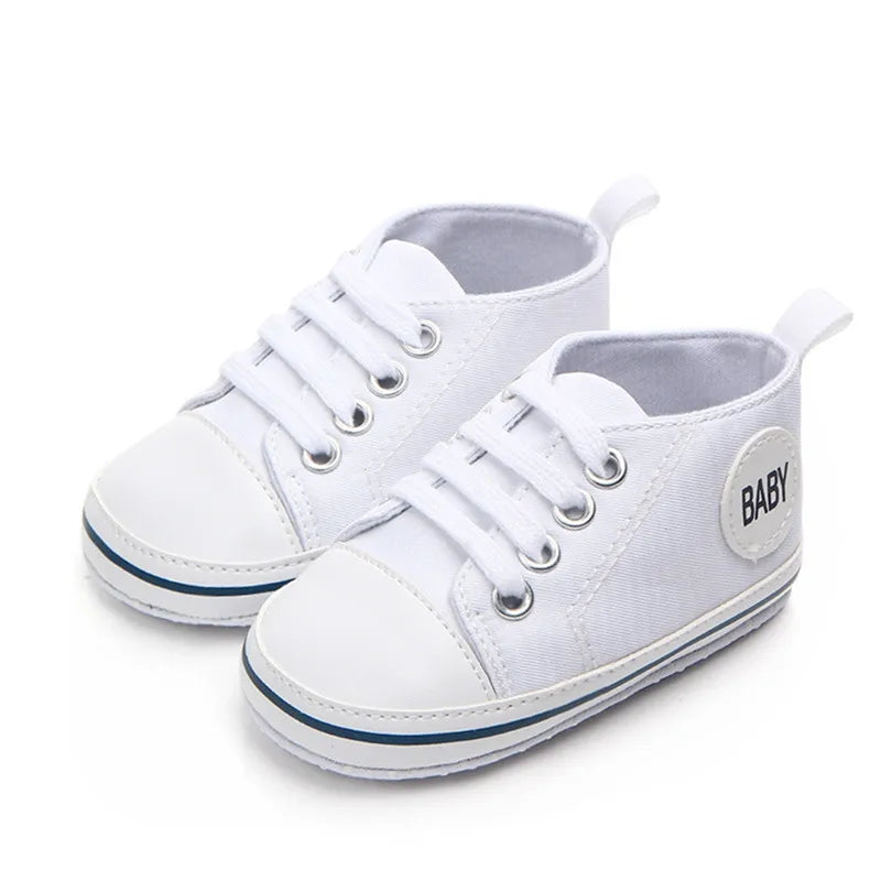 0-18months Unisex Baby Canvas Shoes Soft Sole First Walkers Sneaker Infant Girls And Boys Lace-Up Anti-Slip Flat Shoes