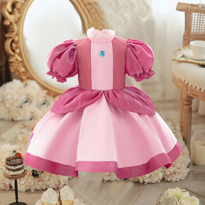 Peach Princess Dress Girl Cosplay Party Gown Baby Girls Christmas Carnival Dresses Toddler Fashion Holiday Weekend New Costumes