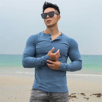 Casual Long sleeve Cotton T-shirt Men Gym Fitness Bodybuilding Workout Slim t shirt Male Solid Tee Tops Sport Training Clothing