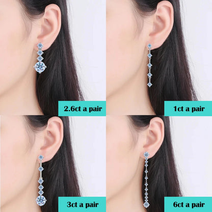 6cttw D Color Full Moissanite Drop Earrings for Women Sterling Silver S925 Long Tassel Diamond Earring Jewelry with Certificate