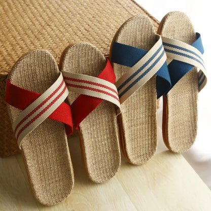 Four Seasons Linen Slippers Home Indoor Anti-Slip  Summer Couple Cotton and Linen Floor Mops Soft Bottom Sandals