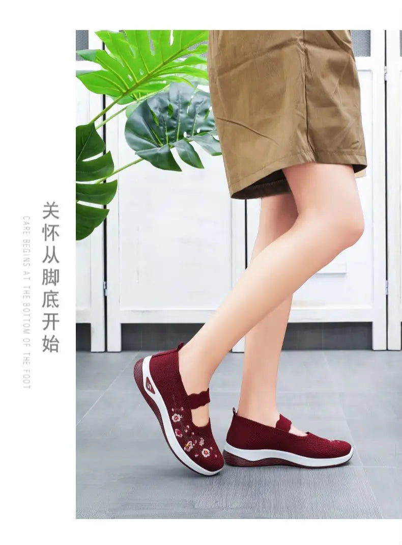 Summer Women's Shallow Flats Loafers Breathable Mary Jeans Flower Sneakers Female Platform Running Cotton Slip On Shoes