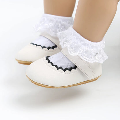 Meckior Baby Boys Girls Shoes Infant Leather Rubber Sole Anti-slip Toddler First Walkers Crib Shoes Newborn Girl Princess