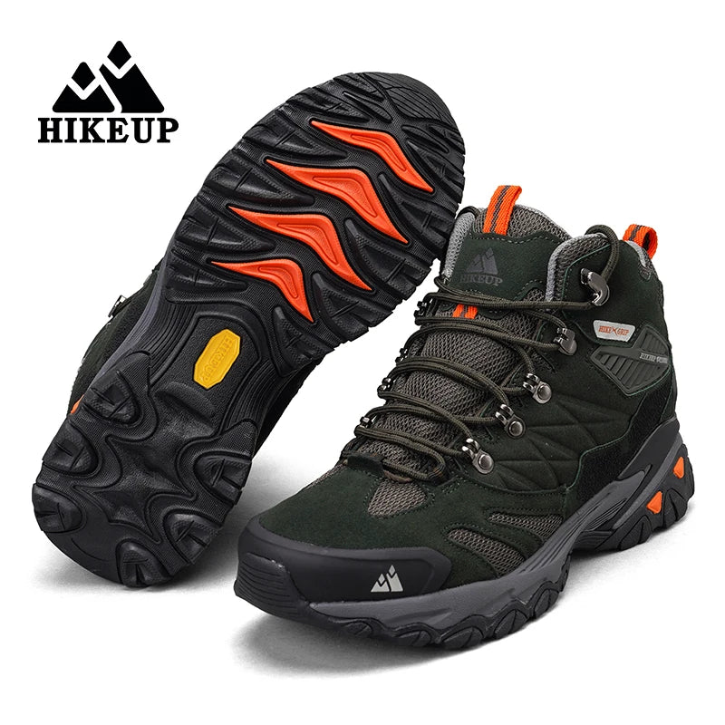 HIKEUP New Men‘s Hiking Shoes Leather Outdoor Sneakers for Men Trekking Boots Male Camping Hunting Mens Tactical Ankle Boots