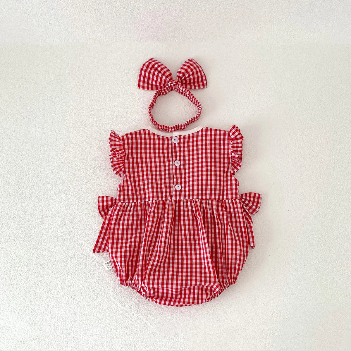 Summer Baby Girls Romper+Headband Newborn Red Plaid Strawberry Embroidery Summer Onesies Clothes Casual and versatile style