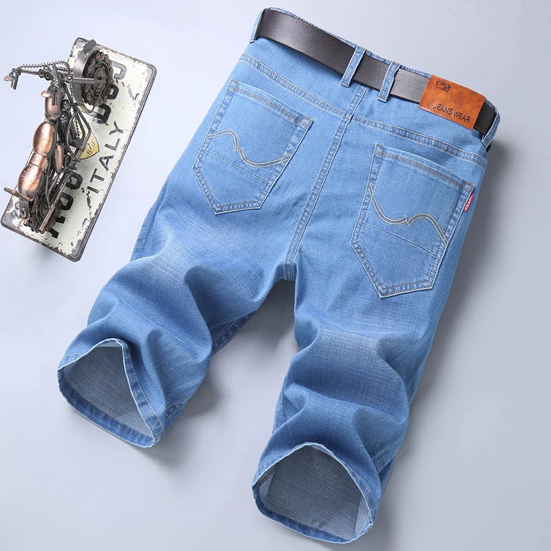 2024 Summer Men'S Thin Slim-Fit Denim Shorts Business Casual Fashion All-Match Stretch Loose Cropped Trousers Male Brand Jeans