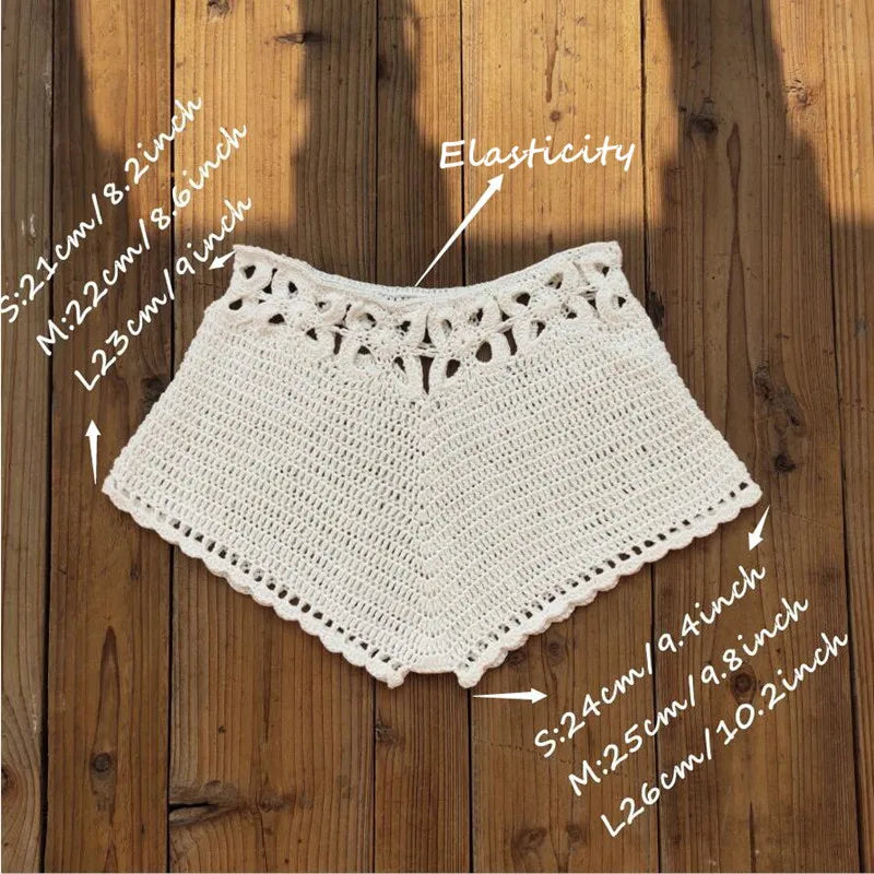 Summer Women's Crochet Cutout Swim Shorts Bathing Suit Bottoms Beach Style Drawstring Beach Board Shorts Swim Trunks