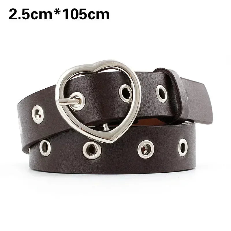 Fashion Women PU Leather Belt Heart Female Cute Black Harajuku Belt Ladies Pants Party Dress Heart Belts For Jeans