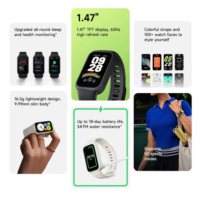 Xiaomi Mi Band 9 Active Global Version Smart Bracelet 9 Farben 1,47 Zoll TFT-Display 50+ Sportmodi Blutsauerstoffmonitor-Armband