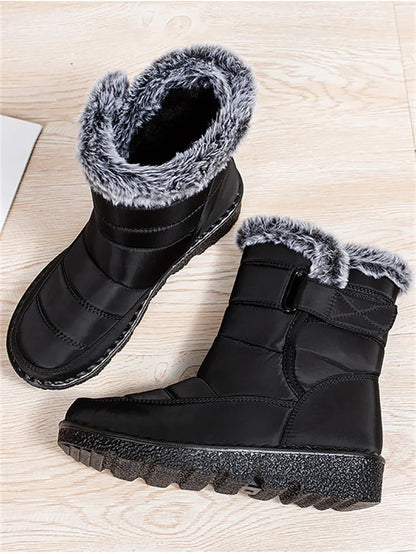 Msfilia Women Autumn Winter Rabbit Fur High Barrel Warm Velcro Waterproof Snow Boots