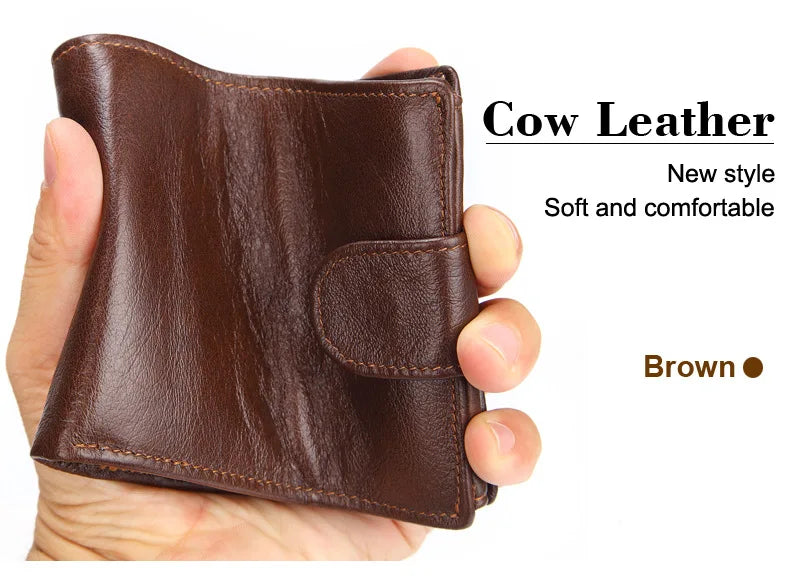 Cowhide Leather Men Short Wallets Hasp Trifold Money Clip Vintage Coin Purse For Male Card Holder Small Clutch Cash Bags JYY693