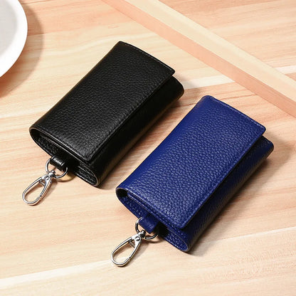 New Key Holder Wallet Genuine Leather Unisex Solid Key Wallet Organizer Bag Car Housekeeper Wallet Card Holder Keychain Leather