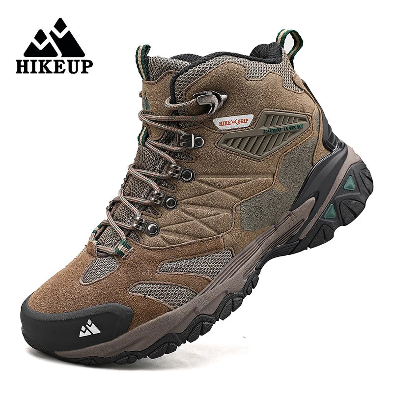 HIKEUP New Men‘s Hiking Shoes Leather Outdoor Sneakers for Men Trekking Boots Male Camping Hunting Mens Tactical Ankle Boots