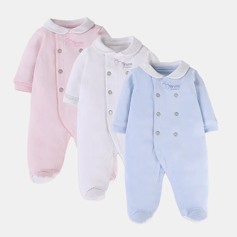 0M Newborn Baby Footed Romper Infant Spring Autumn Cotton Side Snap Jumpsuit Overall Boy Girl Peter pan Collar Onesies Outfit00M