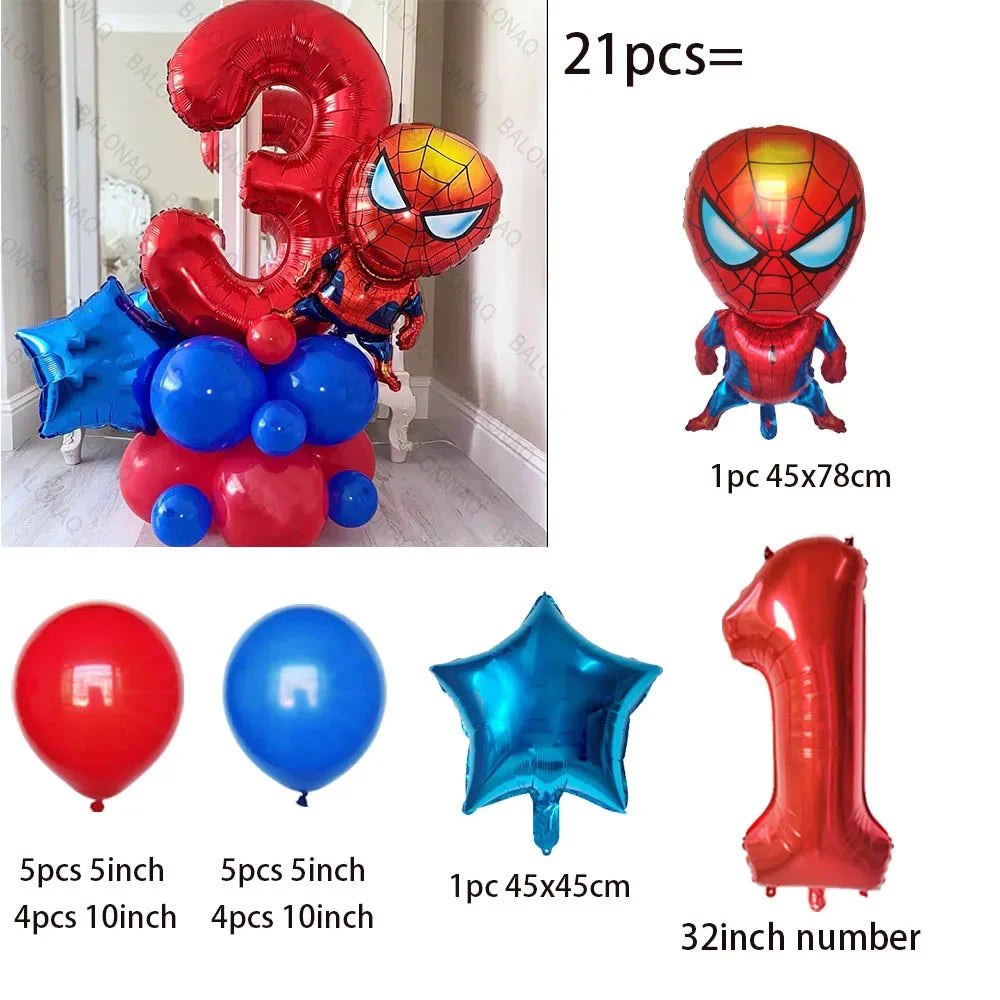 21pcs Stand Spiderman Foil Balloon Set Children‘s Birthday Party Decoration Baby Shower Inflatable Boys Toy Globos