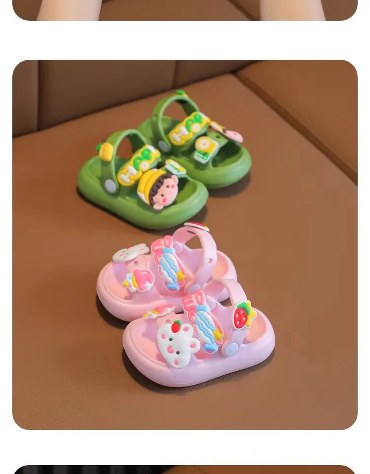 Cute Cartoon Baby Slippers for Girls, 2024 New Summer Anti-Slip Toddler Beach Shoes