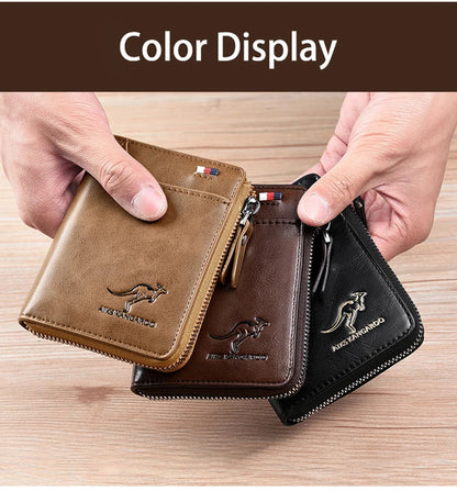 Mens Wallet Leather Business Card Holder Zipper Purse Luxury Wallets for Men RFID Protection Purses Carteira Masculina Luxury