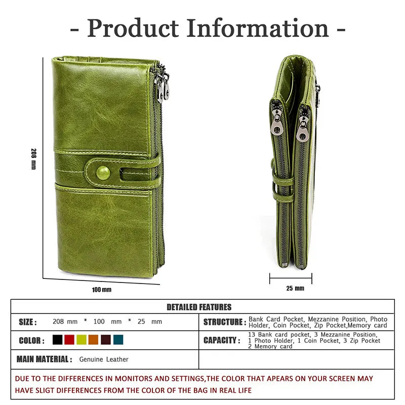 New RFID Long Women Wallets Genuine Leather Name Engraving Zipper Coin Pocket Luxury Female Purse Brand Card Holder Women Wallet