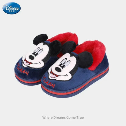 Disney Minnie Children Cotton Slipper Bag Heel Winter Boy Baby Non-slip Hair Mop Indoor Home Shoes Warm Cute Cotton Shoes Winter