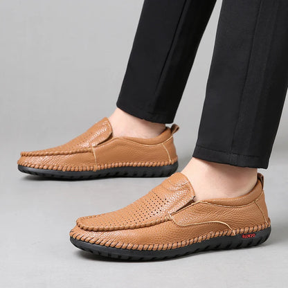 Breathable Genuine Leather Men Shoes Summer Slip On Loafers Men Casual Leather Shoes Blue Flats Hot Sale Driving Shoes Moccasins