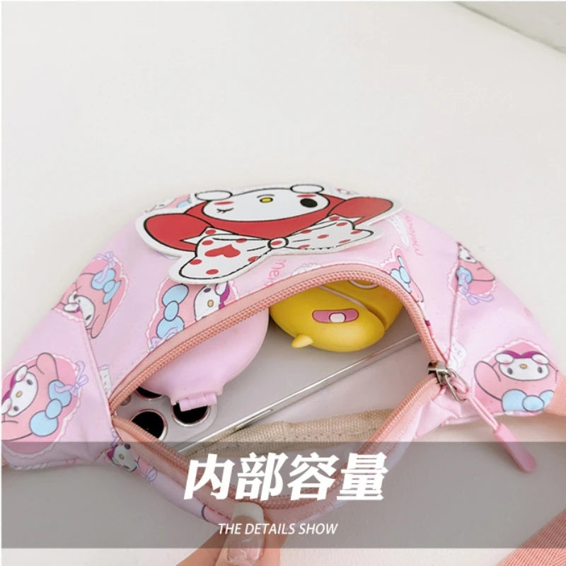 Anime Hello Kitty Kuromi Melody Kids Cartoons Cute Nylon Fanny Pack Shoulder Messenger Fanny Bag Travel Storage Bag Girls Gifts