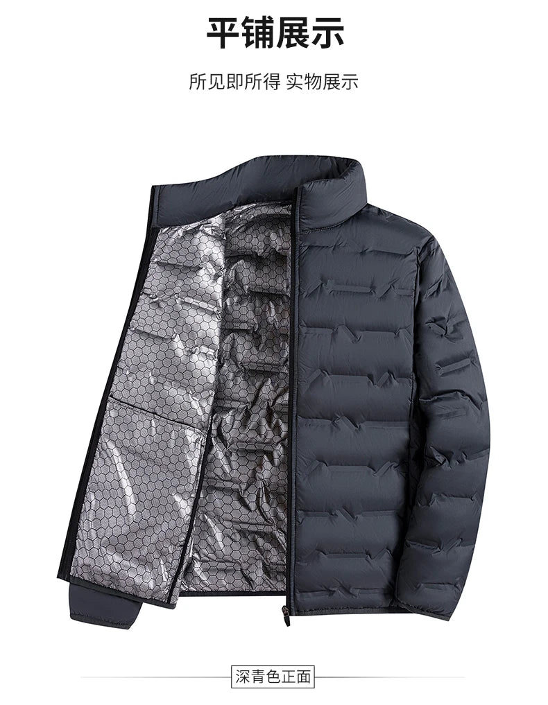 Graphene Self-heating Down Jacket Men Solid Windproof Pleated Down Jackets Stand Collar Classical Warm Winter Jackets Male