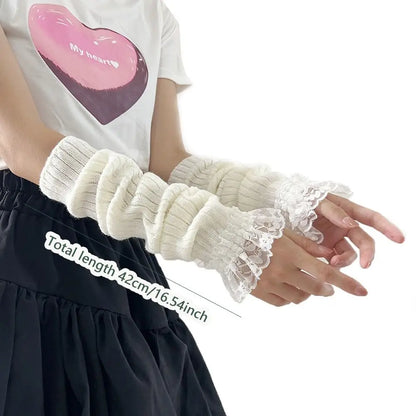 Fingerless Long Wrist Gloves Arm Warmers False Sleeves Knitted Gloves Finger Sleeves Cover Black White Half Finger Gloves