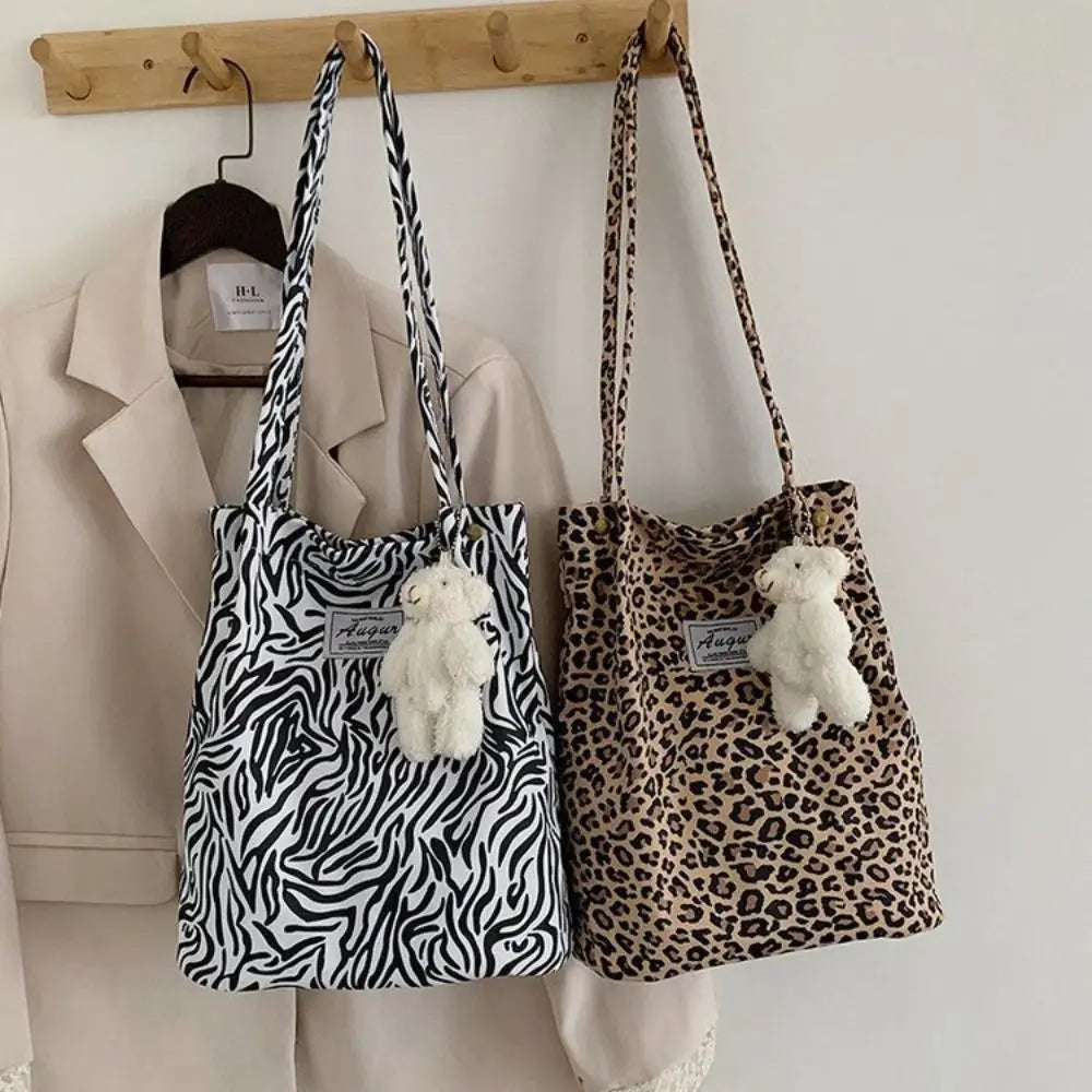 Chic Big Casual Tote Bag Leopard Shoulder Bag Ladies Canvas Bag New Shopping Bag Student Print Handbag