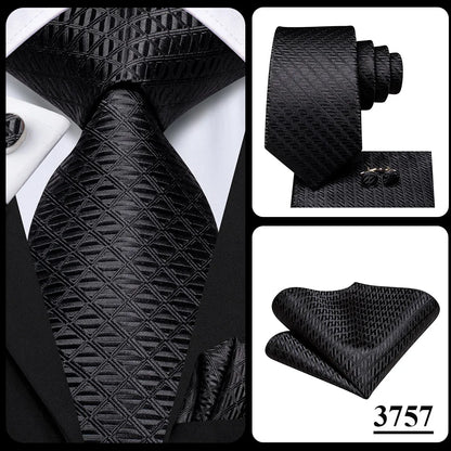 Hi-Tie Black Floral Silk Wedding Tie For Men Handky Cufflink Elegant Necktie For Men Fashion Designer Business Party Dropshiping