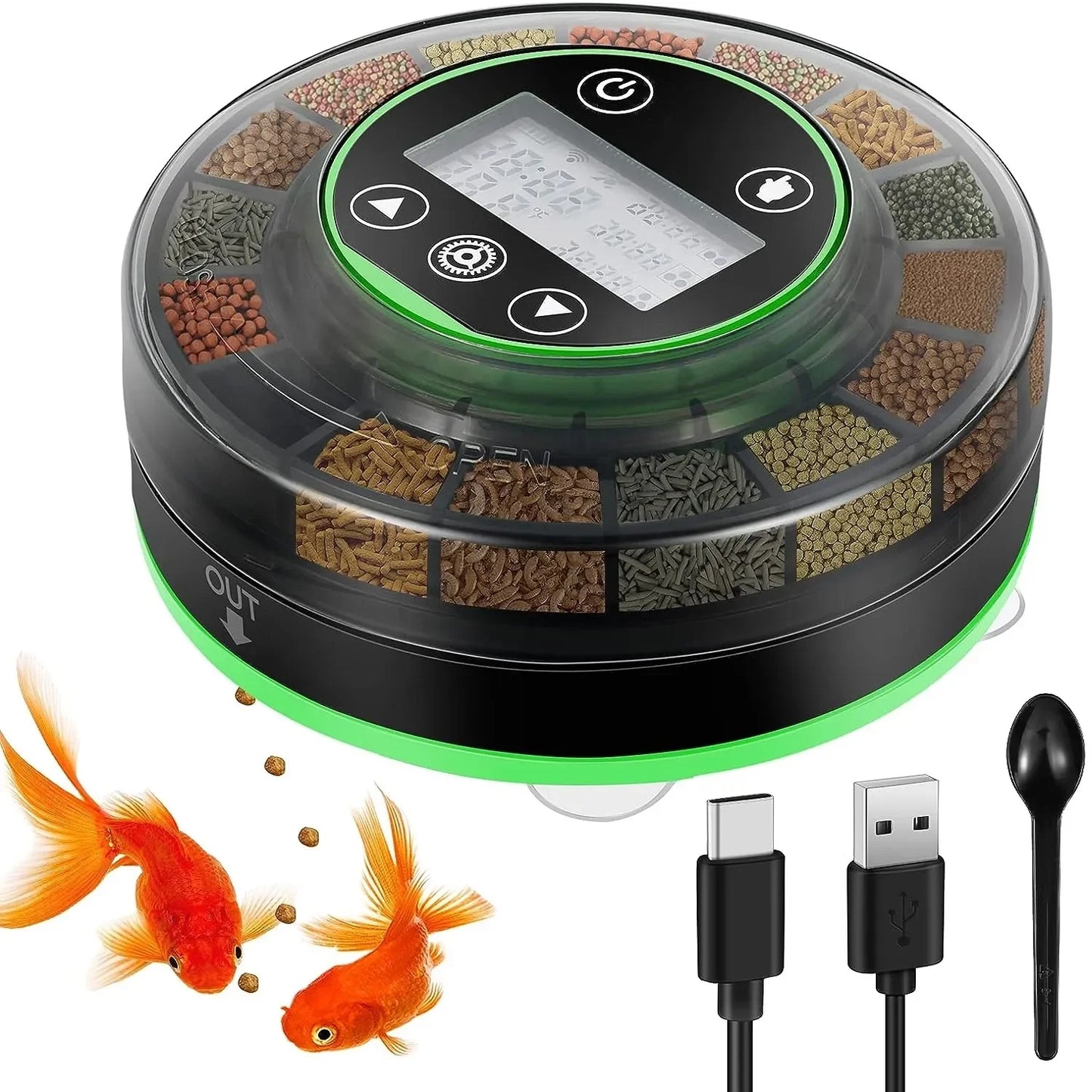 Automatic Fish Feeder for Aquarium Automatic Food Dispenser with Timer Rechargeable Timer Feeder with USB Cable LCD Display