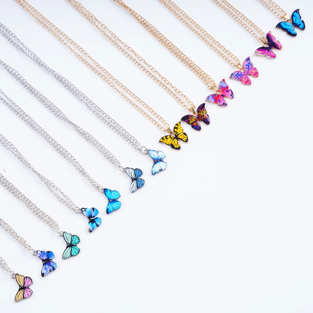 20Pcs/Lot Korean New Butterfly Pendant Necklace for Women Gilrs Cute Lovely Neck Jewelry Accessories Birthday Gifts