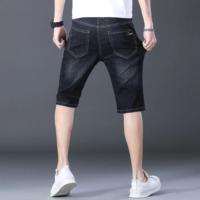 2024 Summer Men'S Thin Slim-Fit Denim Shorts Business Casual Fashion All-Match Stretch Loose Cropped Trousers Male Brand Jeans