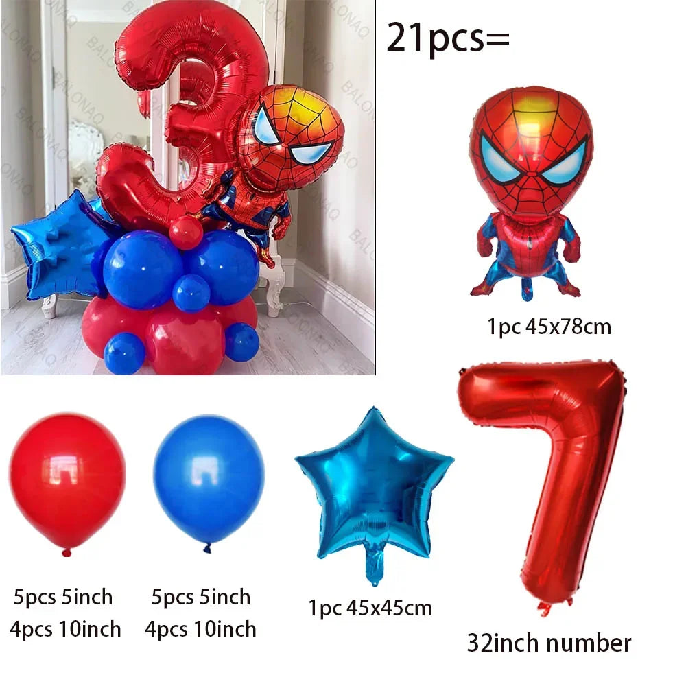 21pcs Stand Spiderman Foil Balloon Set Children‘s Birthday Party Decoration Baby Shower Inflatable Boys Toy Globos