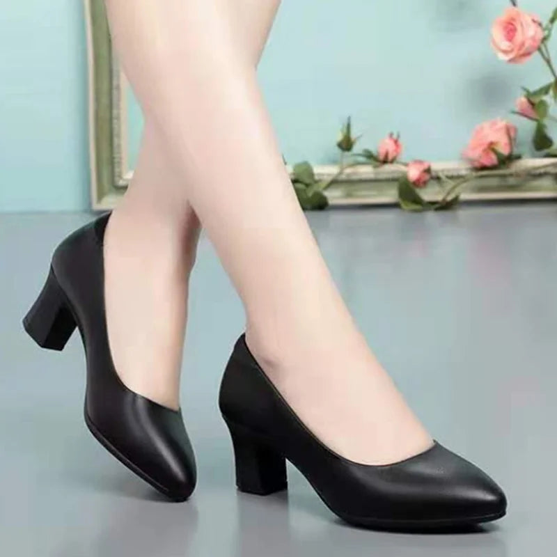 Women Fashion Light Weight Wedge Heel Comfort Spring & Autumn Shoes Lady Casual Sweet Home & Outside Black Leather Pumps E1419