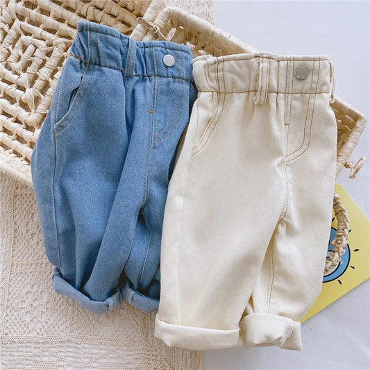 Kinder Jeans Hose Casual Hose für Jungen Mädchen Hohe Taille Solide Warm Out Jeans Kinderhose Herbst Frühling 9M-4Years