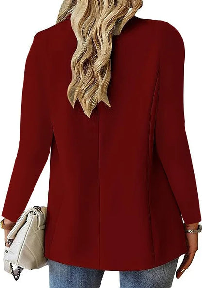 Fashionable Casual Women Blazer 2024 Spring Autumn New Solid Color Turn Down Collar Long Sleeve Suit Coat Elegant Office Lady