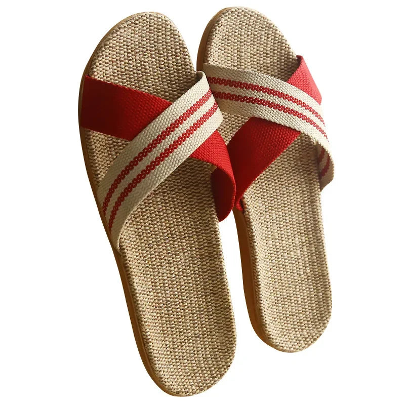 Four Seasons Linen Slippers Home Indoor Anti-Slip  Summer Couple Cotton and Linen Floor Mops Soft Bottom Sandals