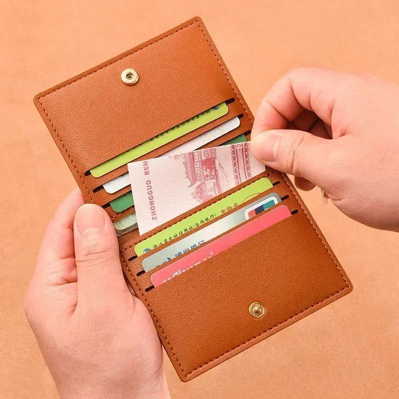 PU Leather Card Holder Business ID Credit Card Bags Wallet for Women Short Solid Purse with Buttons Ultra Thin Credit Card Bags