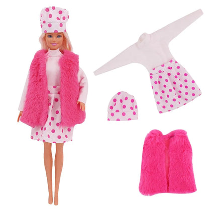 30CM&11.8Inch Doll Clothes Plush Coat + Dress+Hat ,T-shirt Set Suitable Fashion Outfit Casual Clothing Free Glasses Gift