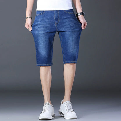 2024 Summer Men'S Thin Slim-Fit Denim Shorts Business Casual Fashion All-Match Stretch Loose Cropped Trousers Male Brand Jeans