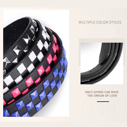 New Personalised Rivets Checkerboard PU Leather Belt 107CM Men And Women Universal Fashion Hip-hop Punk Belt Ins Style