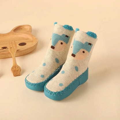 Spring and Autumn Cartoon Baby Shoes and Socks, Infant Walking Shoes and Socks, Non Slip Sole, Children's Floor Socks