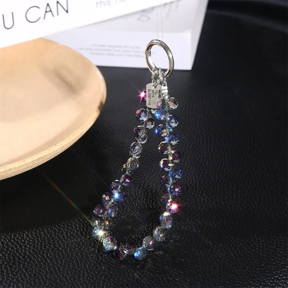 Glitter Beads Hand Wrist Strap Crystal Lanyard for iPhone Huawei Redmi Xiaomi Samsung Phone Charm Ornament Keychain Hang Rope