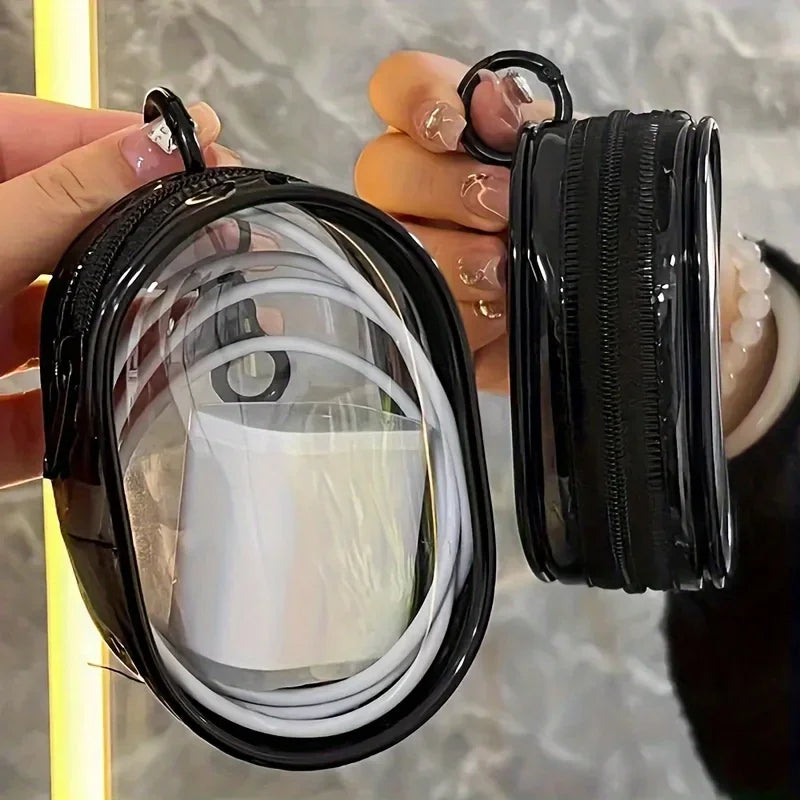 Portable Mini Clear Zipper Storage Bag - Space-Saving Organizer for Earphones & Chargers, Versatile with Handy Keychain Loop