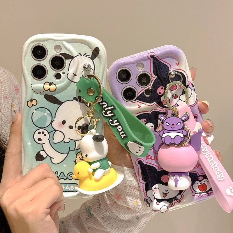 3D Cartoon Kuromi Wavy Phone Case For OPPO Realme Note 50 C67 C65 C53 C61 C55 C53 C51 Cute Melody With Wrist Strap Cover