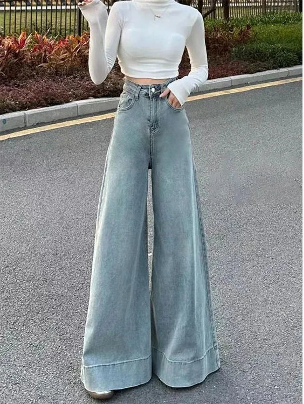 American Retro High-Waist Skiny Flare Pants Wide-Leg Long Jeans Women's Autumn Denim Long Trousers High Street Streetwear