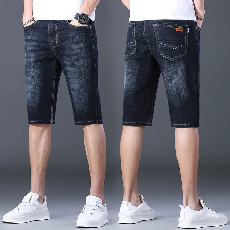 2024 Summer Men'S Thin Slim-Fit Denim Shorts Business Casual Fashion All-Match Stretch Loose Cropped Trousers Male Brand Jeans