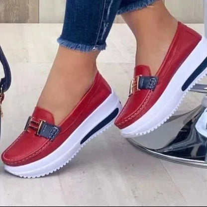 New Women Leather PU Waterproof Fashion Round Toe Sneakers Daily Casual Shallow Mouth Slip-on Walking Female Vulcanized Shoes