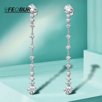 6cttw D Color Full Moissanite Drop Earrings for Women Sterling Silver S925 Long Tassel Diamond Earring Jewelry with Certificate