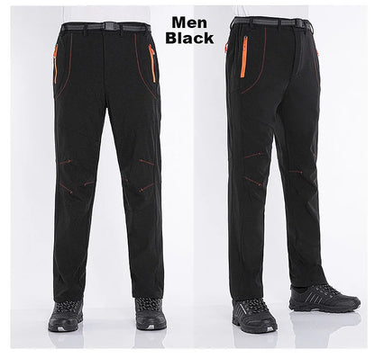 JNLN Men Women Fleece Winter Pants Ski Trekking Hiking Camping Waterproof Pants Outdoor Soft Shell Thick Thermal Cargo Trousers